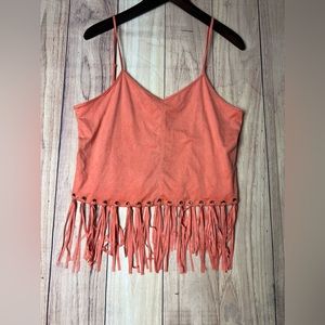 Coco + Jaimeson Tops Coral Fringe Tank Women Size‎ L
